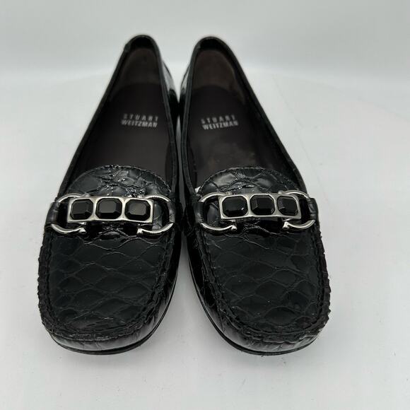 Stuart Weitzman Patent Leather Croc Embossed Wedge Buckle Loafer Women’s 4 - Picture 9 of 15